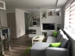 sala de estar con sofá y TV en Apartment Ferienwohnung, en Sulzbach