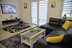 a living room with a couch and a table at Apartamenty Platan Opieszyn 2 in Września