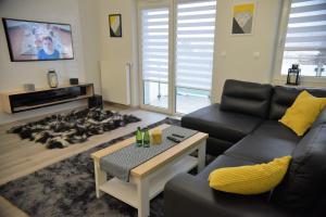 a living room with a couch and a table at Apartamenty Platan Opieszyn 2 in Września