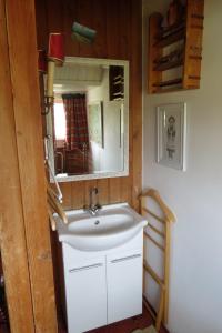 W łazience znajduje się biała umywalka i lustro. w obiekcie Villa Zomerdijk w mieście Velsen-Zuid