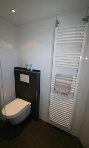 a bathroom with a toilet and a towel rack at Bungalow Schotvanger in Egmond aan den Hoef +16 photos
