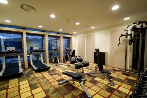 un gimnasio con equipo cardiovascular en una habitación de hotel en BV President Hotel en Rende