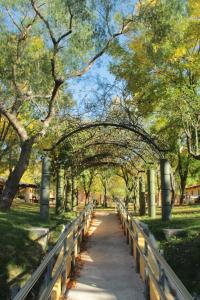 a path in a park with trees and a bridge at Paso Severino Centro de recreación in Mendoza
