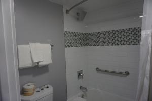 ein Bad mit einer Badewanne, einem WC und einer Dusche in der Unterkunft Thunderbird Motel in Bishop