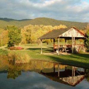 a gazebo next to a body of water at Sanctuary Park Cottages in Healesville