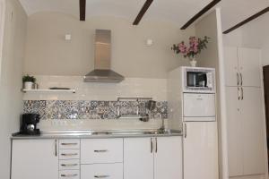 a kitchen with white cabinets and a white refrigerator at El Rincón de Puerta Nueva in Toledo