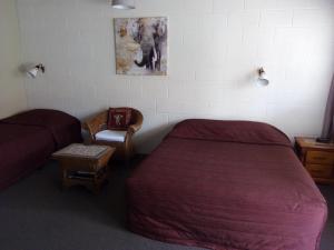 a hotel room with a bed and a chair at Redwood Lodge Motel in Levin
