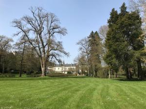 a large grass field with a house in the background at Chambre d'hôte Manoir de Clairbois in Larçay