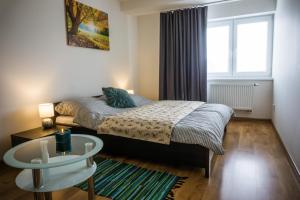 una camera con letto, tavolo e finestra di Apartment Eric 9D High Tatras a Dolný Smokovec