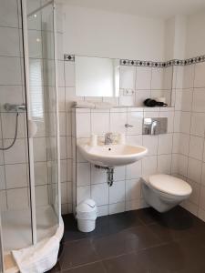 a bathroom with a sink and a toilet and a shower at Gasthaus Zum Ochsen in Hochstadt