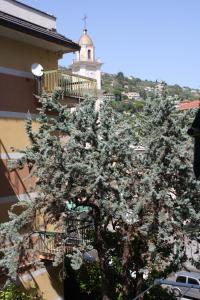 a tree in front of a building with a clock tower at Santa Margherita Ligure Apartment with parking in Santa Margherita Ligure