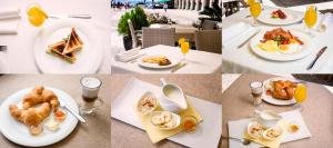 een collage van foto's van ontbijtproducten op een tafel bij Wind Rose Split in Split