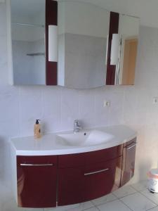 a bathroom with a sink and a mirror at Luxuswohnung, 90 qm, Balkon, beste Lage in Kollmar in Kollmar