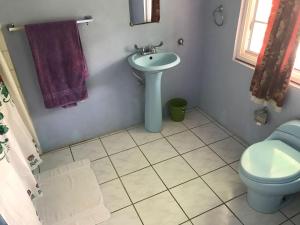 a bathroom with a sink and a toilet at Marvey's Place in Castries