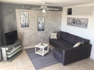 a living room with a couch and a tv at Ocean View Apartment in Palm-Mar