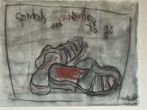 a drawing of a pair of shoes with the words sounds anywhere at Hôtel Le Porquerollais in Porquerolles