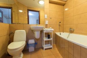 a bathroom with a toilet and a sink and a tub at Villa Ventana Poznań City Free Parking Śniadanie w Cenie in Poznań