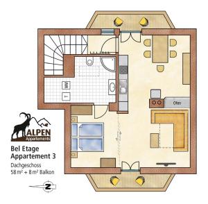 Půdorys ubytování Alpen Appartement BelEtage