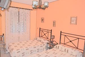 un dibujo de un dormitorio con 2 camas en Posada La Reja en Malpica