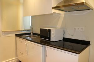 a kitchen with a counter top with a microwave at Triada Hotel Taksim - Special Category in Istanbul