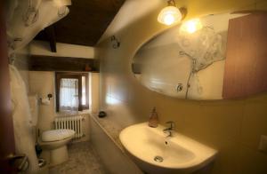 ein Badezimmer mit einem Waschbecken, einem WC und einem Spiegel in der Unterkunft Cà Borgo Vecchio in Brusasco