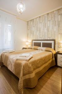 a bedroom with a large bed with towels on it at Apartamentos Abula in Avila