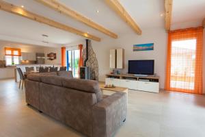 a living room with a couch and a television at Villa Milohnici Florian in Milohnići