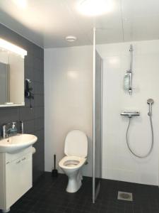 a bathroom with a toilet and a shower and a sink at Haave Apartments Tampere in Tampere +17 photos