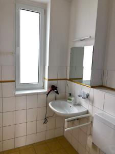ヴィーク・アウフ・リューゲンにあるFeWo Wiek - Wohnung 28 "Yachthafen"のバスルーム(洗面台、鏡付)