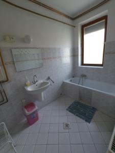 a bathroom with a sink and a bath tub and a sink at Barátság Ház in Alsóörs