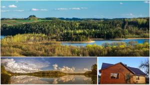 SmolnikiSmolniki 28的三幅画的拼贴画,有一座房子和一座湖泊