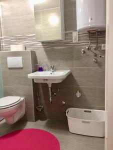 a bathroom with a sink and a toilet at Delfin Apartments in Crikvenica
