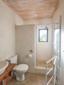 a bathroom with a toilet and a sink and a window at River Cottage in Kenton on Sea