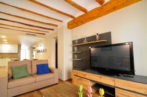 a living room with a flat screen tv and a couch at Cal Blai in Móra la Nova