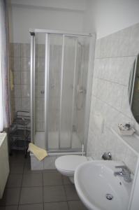 La salle de bains est pourvue d'une douche, de toilettes et d'un lavabo. dans l'établissement Hotel Eichenhof, à Klein Reken