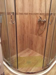 una doccia con cabina in vetro in bagno di Aphrodite Gardens D208, studio apartment a Sunny Beach
