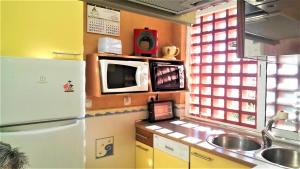 カンブリルスにあるApartamento Vistamarのキッチン(冷蔵庫、シンク、電子レンジ付)