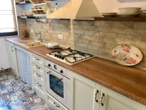 a kitchen with a stove and a sink at Bekos traditional house in Archangelos