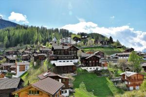 un villaggio su una collina con case e alberi di The Alpina Mountain Resort a Tschiertschen
