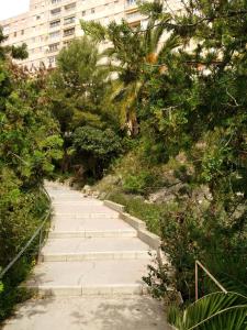 komplet schodów w parku z budynkiem w obiekcie Apartment Grand Via w Alicante