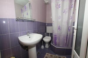 ein lila Badezimmer mit Waschbecken und Toilette in der Unterkunft Vila Ursu in Straja + 9 Fotos