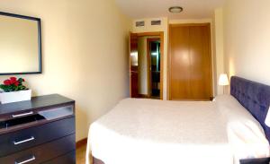 バレンシアにあるSun Apartament Valencia @ City Arts & Sciences + Parkingのベッドルーム1室(ベッド1台、ドレッサー、鏡付)