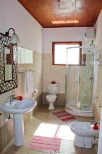 a bathroom with a toilet and a sink and a shower at Takamaka Green Village in Takamaka