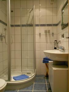 a bathroom with a shower and a sink at Ferienwohnung Hankel in Hemfurth-Edersee