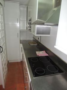 a kitchen with a stove and a counter top at Apatamento Gargüera in Trujillo