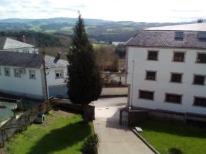 an aerial view of a building and a tree at Casa Ribeira Sacra Portomarin in Portomarin