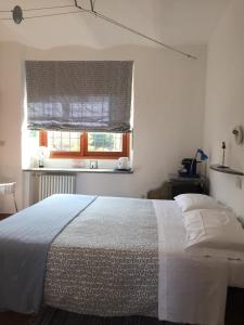ein Schlafzimmer mit einem großen Bett und einem Fenster in der Unterkunft Vicolo del Pozzo in Barolo