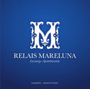 a letter m logo in white on a blue background at Relais Mareluna - Luxury Apartments in Salerno