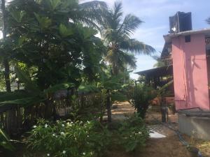 una casa con palmeras y una valla en Kalkudah Budget Hotel en Pasikuda
