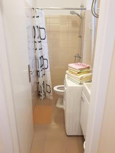 een badkamer met een toilet en een douche bij Studio Apartman San in Split